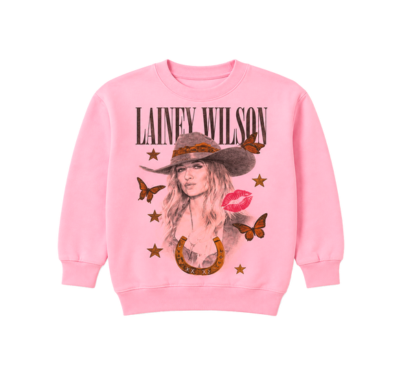 Girls Lainey Wilson Butterflies Crewneck Pink