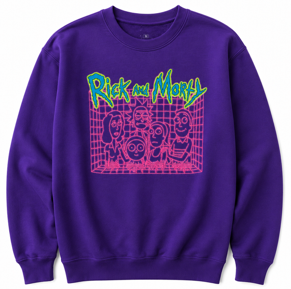 Rick And Morty Neon Family Portrait Crewneck Purple