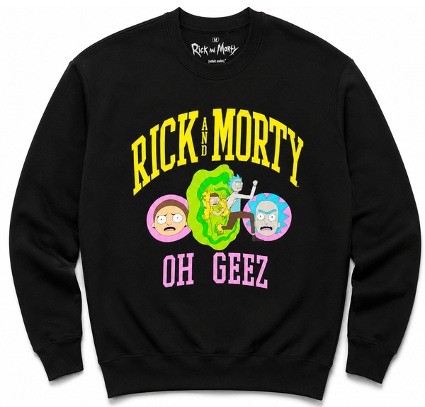 Rick And Morty Athletic Type Portal Crewneck Black