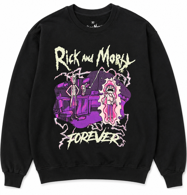 Rick And Morty Pink Lightening Strike Crewneck Black