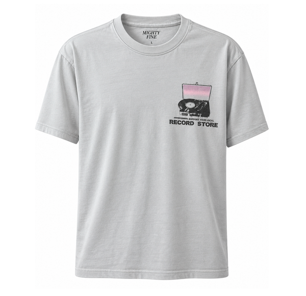 Mighty Fine Support Record Shop T-Shirt Lt Grey