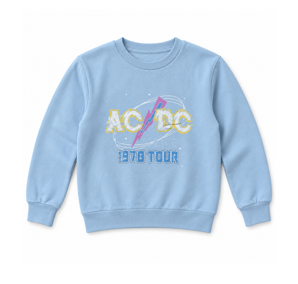 Youth Acdc 1978 Tour Crewneck Lt Blue